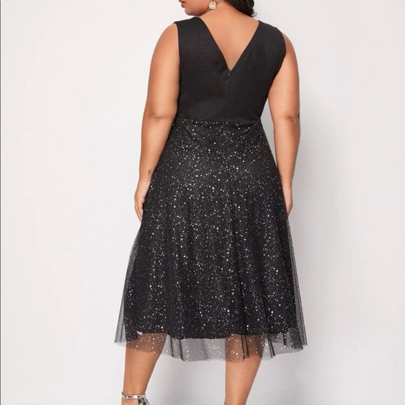 Boho v neck glitter mesh midi dress navy blue - Picture 4 of 9